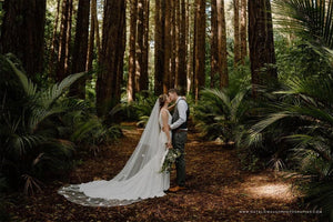 Forest themed wedding photograph for a couple we designed greenery wedding invitations for